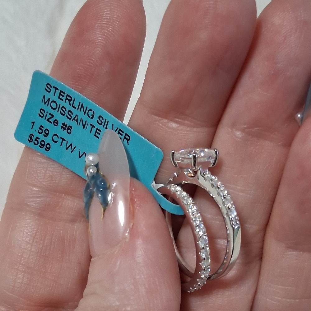 925 SS Moissanite Diamons Wedding Set Size 6